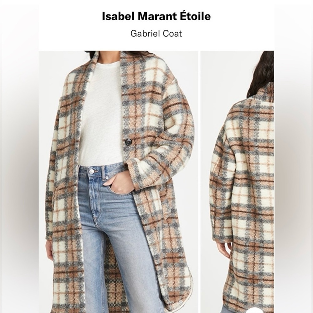 Isabel Marant Etoile Gabriel Plaid Coat Beige Size 36